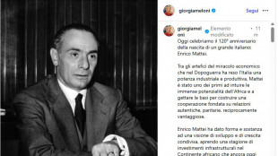 Meloni, Mattei ispirazione quotidiana nostro impegno, continueramo a farne tesoro