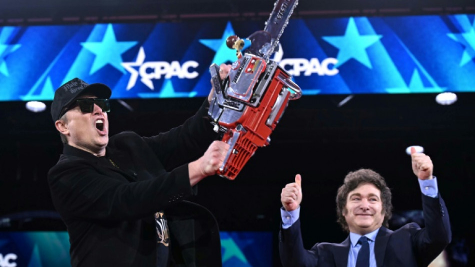 Tron&ccedil;onneuse &agrave; la main, Musk c&eacute;l&egrave;bre avec les conservateurs le retour de Trump